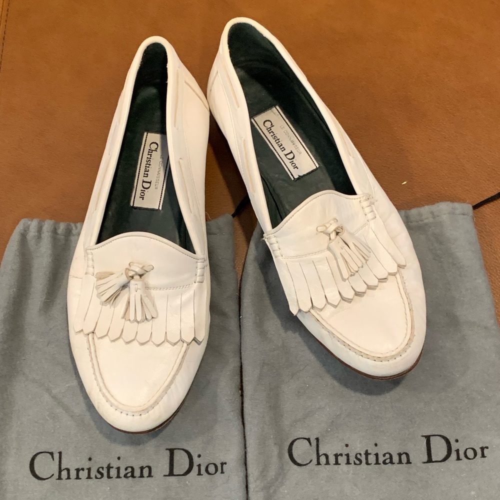 Men’s Vintage Christian Dior White Leather Tassel Loafers/slip on, Size 10D